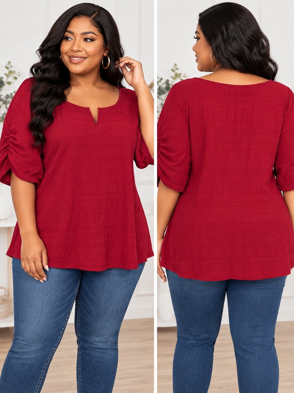 BloomChic Plus Size Burgundy Notch-Neck Swing Tunic SIZE 18-20